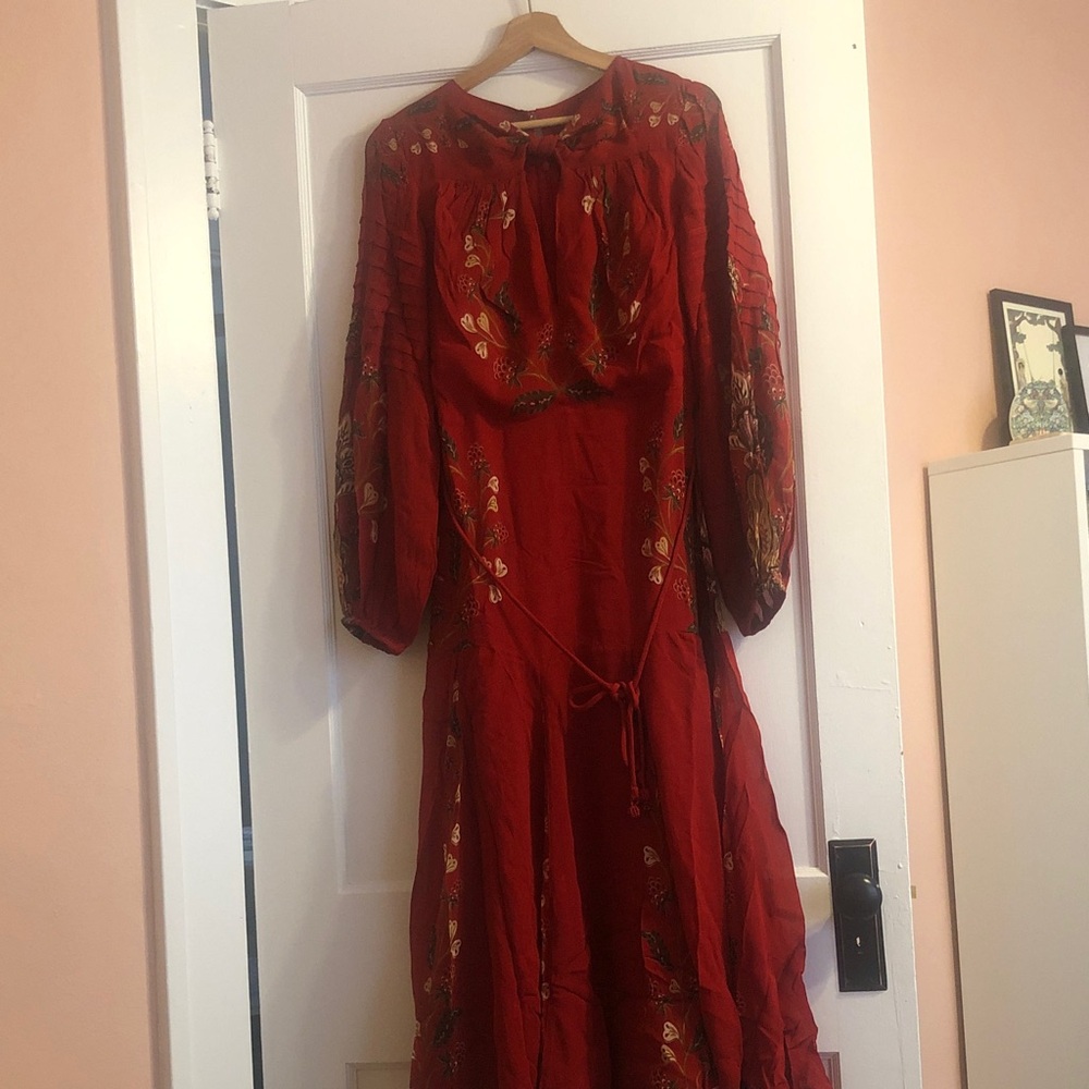 FARM Rio Red Long Sleeve Dress with Embroidery